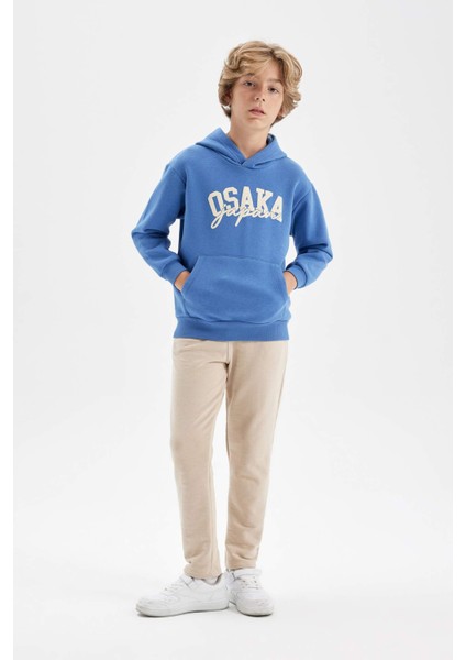 Erkek Çocuk Mavi Baskılı Kapüşonlu Cepli Sweatshirt C9787A824AU