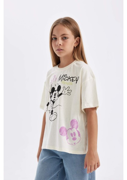 Kız Çocuk Disney Mickey & Minnie Oversize Geniş Kalıp Bisiklet Yaka Kısa Kollu Tişört C7354A824AU