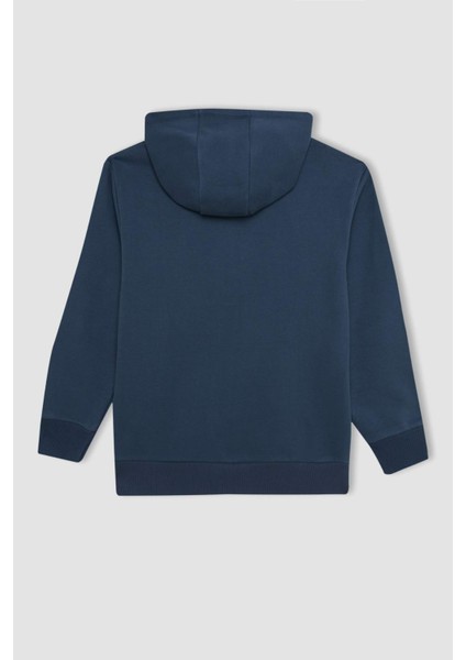 Erkek Çocuk Cepli Yazı Baskılı Kapüşonlu Kalın Okul Sweatshirt C7567A824WN