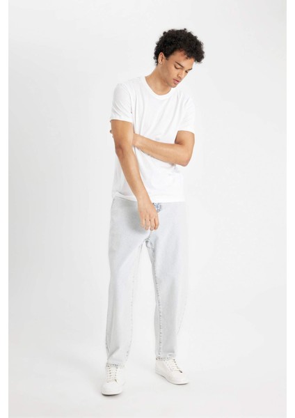 %100 Pamuk Relaxed Slouchy Fit Rahat Kesim Havuç Kalıp Normal Bel Daralan Paça Jean Pantolon B8321AX24AU