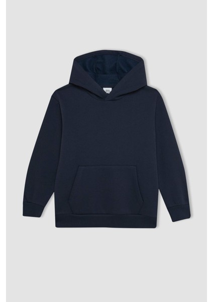 Erkek Çocuk Cepli Kapüşonlu Basic Düz Okul Sweatshirt C7565A824AU