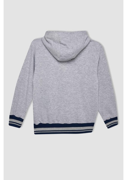 Erkek Çocuk Gri Yazı Baskılı Kapüşonlu Kalın Sweatshirt C9788A824AU