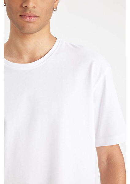 Boxy Fit Bisiklet Yaka Basic Düz Kısa Kollu Tişört D7415AX24HS