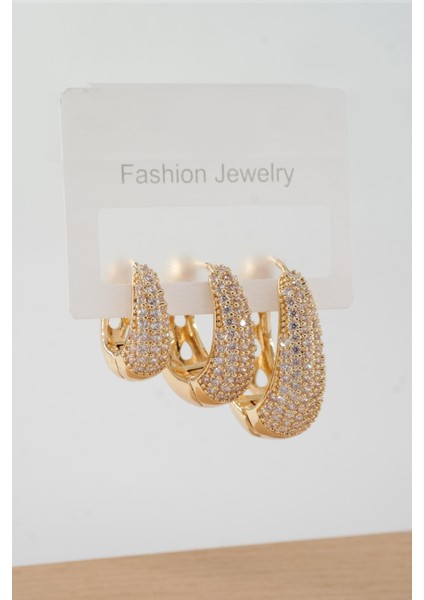 Kadın Vip Seri Zirkon Taşlı 3 Boy 3'lü Küpe Seti ZRK006