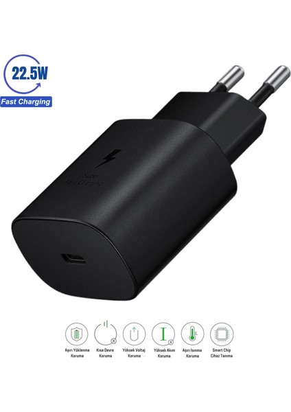 Samsung Galaxy Z Flip 6 Uyumlu 22.5W Type-C to Type-C Hızlı Şarj Cihazı / Şarj Aleti Adaptör - İthalatçı Garantili fırsatları