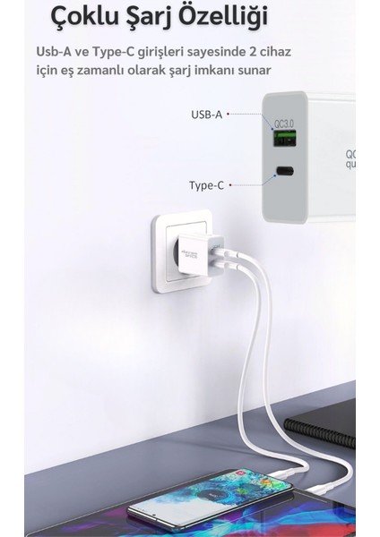 Oneplus 10 Pro Uyumlu 25W Ultra Hızlı Çoklu Şarj Cihazı Adaptör Qualcomm3.0 + PD - İthalatçı Garantili modelleri