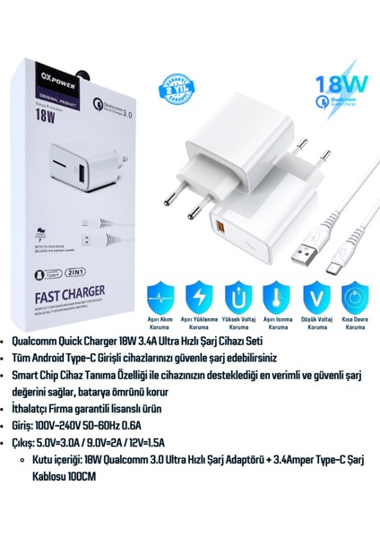 Samsung Galaxy Z Flip 6 Uyumlu 18W 3.4A Type-C Ultra Hızlı Şarj Cihazı / Şarj Aleti Seti (Adaptör+Kablo) - İthalatçı Garantili fiyatları
