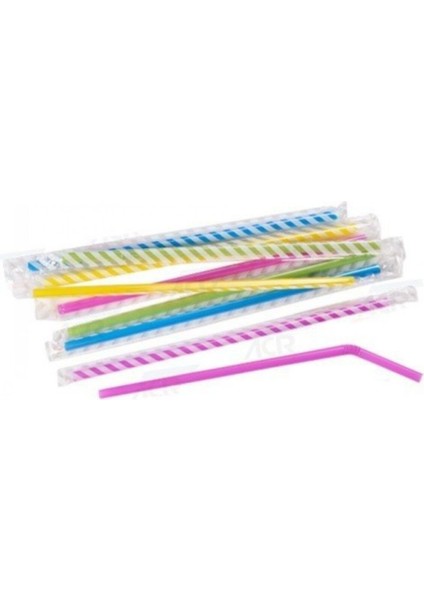 Jelatin Ambalajlı Fosforlu Körüklü Pipet 100 Lü Paket 23X0,7 cm