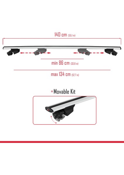 Renault Austral 2022 ve Sonrası ile Uyumlu Hook Model Anahtar Kilitli Ara Atkı Tavan Barı Gri