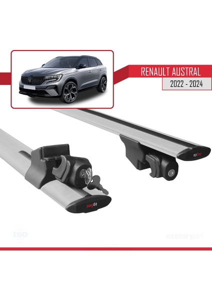 Renault Austral 2022 ve Sonrası ile Uyumlu Hook Model Anahtar Kilitli Ara Atkı Tavan Barı Gri