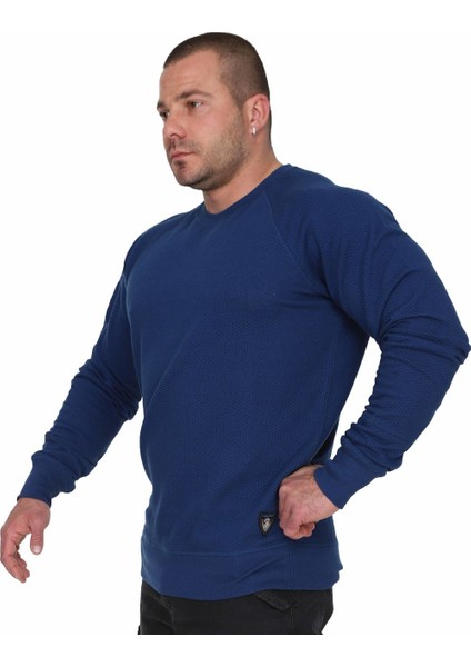 Yeni Pamuklu Kışlık Sweatshirt Koyu Mavi Stilya 4702