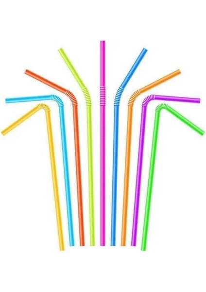Plastik Pipet 8 mm Karışık Renkli 26 cm - 50 Adet