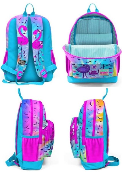 Kids Mavi Pembe Flamingo Desenli Dört Bölmeli Okul Sırt Çantası 23730 fırsatları