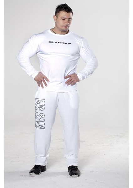 Slim Fit Beyaz Pamuklu Sweatshirt Big Sam 4588