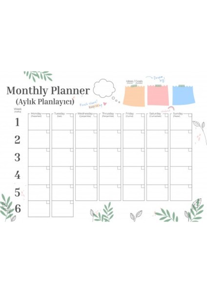 Pi Papers Monthly Planner Statik Elektriklenme ile Kendiliğinden Tutunan Akıllı Kağıt (Kağıt Not Tutucu)