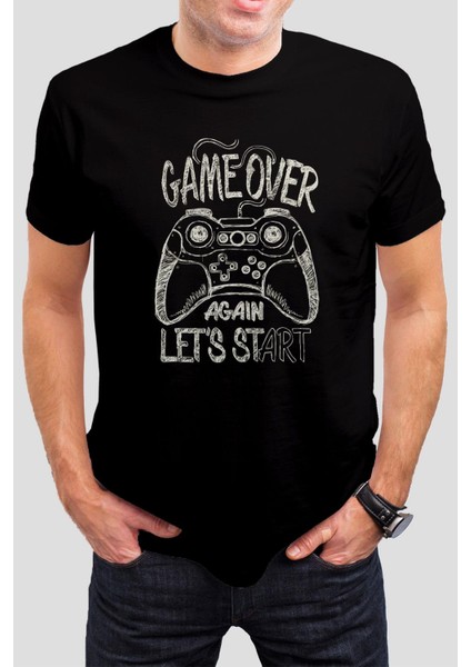 Game Over Baskılı Siyah Tişört C803