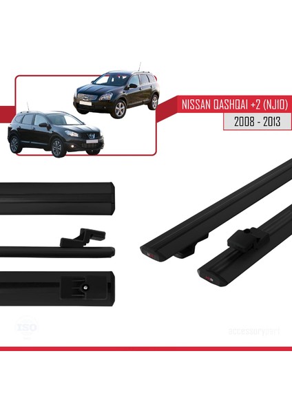 Nissan Qashqai +2 (NJ10) 2008-2013 Arası ile Uyumlu Basıc Model Ara Atkı Tavan Barı Siyah