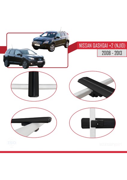 Nissan Qashqai +2 (NJ10) 2008-2013 Arası ile Uyumlu Basıc Model Ara Atkı Tavan Barı Siyah