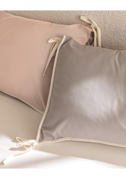Aimon King Size %100 Pamuk Yıkamalı Bağlamalı Nevresim Takımı - Gri/Pudra modelleri