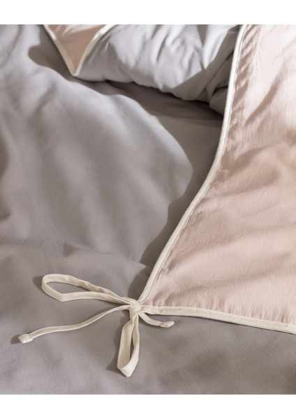 Aimon King Size %100 Pamuk Yıkamalı Bağlamalı Nevresim Takımı - Gri/Pudra indirimleri