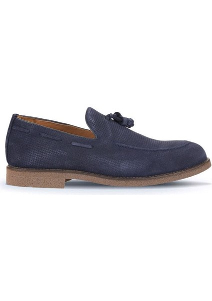 Lacivert Süet Baskılı Erkek Loafer 07MA22152282
