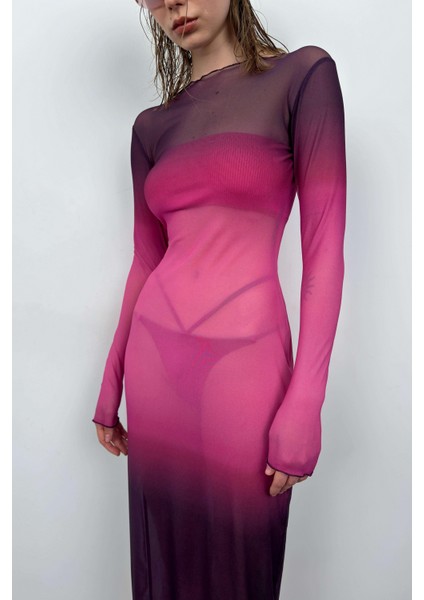 Baskılı Pembe Maxi Boy Elbise modelleri