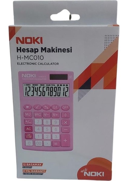 H-MC010 Pembe Hesap Makinesi - 12 Haneli Pilli ve Güneş Enerjili