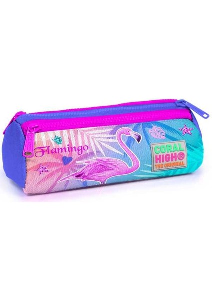 Kids Lavanta Pembe Flamingo Desenli Üç Bölmeli Kalem Çantası 22005