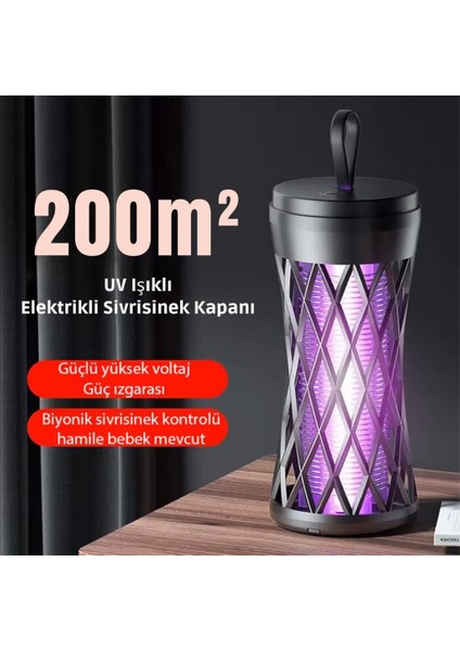 200M2 Etkili Uv Mor Işıklı Sivrisinek Sinek Kapanı Ev Yazlık Kamp Sivrisinek Kovucu