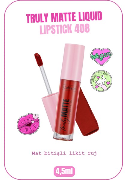 Callista Beauty Callista Truly Matte Liquid Lipstick Mat Likit Ruj 408 Red Alert - Kırmızı