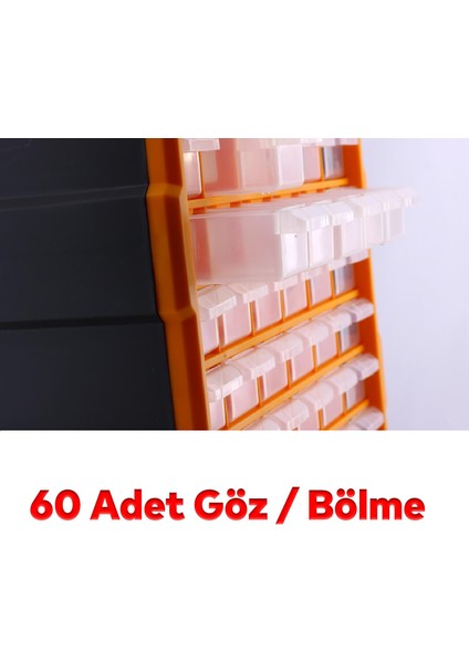 Vida Dübel Civata Kutusu Bölmeli Avadanlık Monoblok Çekmeceli 60'lı Takım Çantası Plastik Organizer