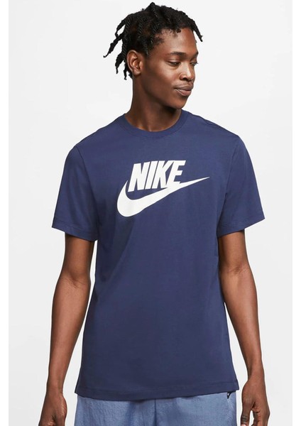 Sportswear Futura Swoosh Logo Tee T Shirt Unisex Baskılı Tişört Lacivert