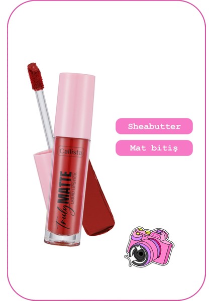 Callista Beauty Callista Truly Matte Liquid Lipstick Mat Likit Ruj 407 Cherry Pop - Kırmızı