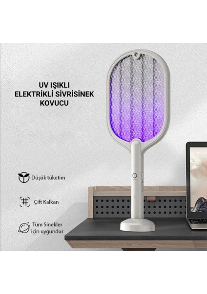 Çok Katmanlı  Uv Işıklı Şarjlı 3000V Elektrikli Sivrisinek Sinek Kovucu Raket