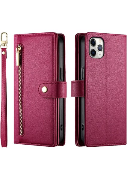 IPhone 11 Için Flip Case Pro Max Cüzdan Bölmesi Kickstand Bilek Kayışı (Yurt Dışından)