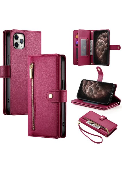 IPhone 11 Için Flip Case Pro Max Cüzdan Bölmesi Kickstand Bilek Kayışı (Yurt Dışından)
