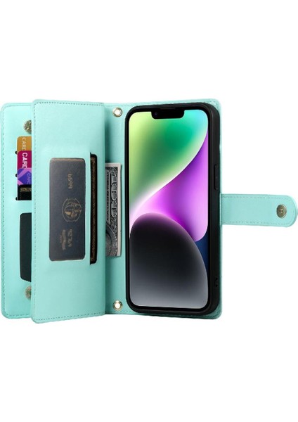 IPhone 14 Bilek Kayışı Kickstand Çok Fonksiyonlu Kart Yuvaları Için Flip Case (Yurt Dışından)