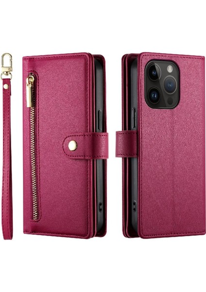 IPhone 14 Pro Bilek Kayışı Cüzdan Bölmesi Kart Yuvaları Için Flip Case (Yurt Dışından)