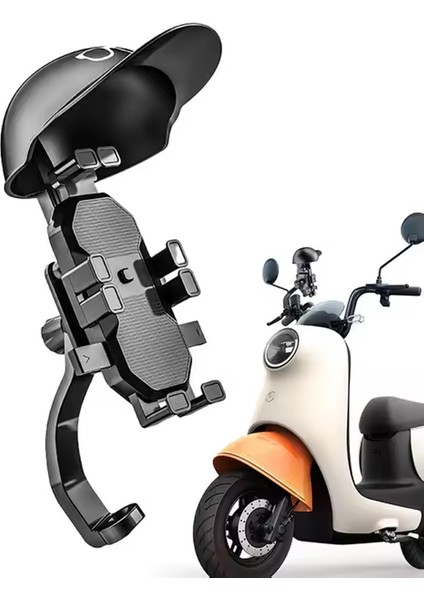 Bisiklet Motosiklet ve Scooter Için Dikiz Ayna Uyumlu Telefon Tutucu Orjinal Malzeme Yüksek Kalite Güneşlik Tasarımlı Universal Modellere Uyumlu Kolay Kurulum ZR730 - Dikiz Ayna Tutucu