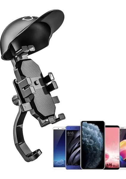 Bisiklet Motosiklet ve Scooter Için Dikiz Ayna Uyumlu Telefon Tutucu Orjinal Malzeme Yüksek Kalite Güneşlik Tasarımlı Universal Modellere Uyumlu Kolay Kurulum ZR730 - Dikiz Ayna Tutucu