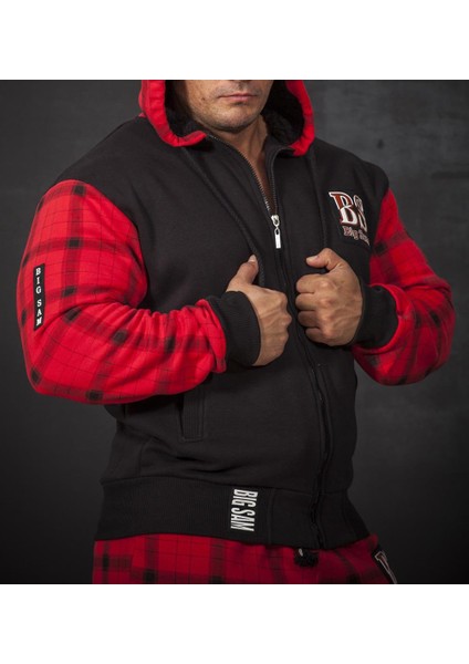 Kırmızı Ekoseli Kapşonlu Eşofman Üstü Big Sam 3587
