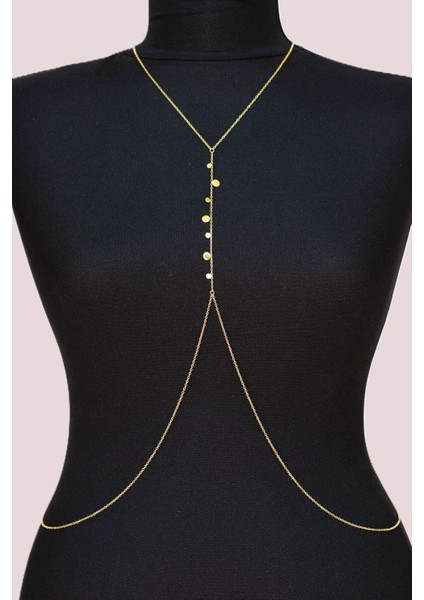 Işıltılı Pullu Çelik Vücut Zinciri Body Chain Gold Renk