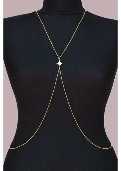 Kuzey Yıldızı Figürlü Çelik Vücut Zinciri Body Chain Gold Renk