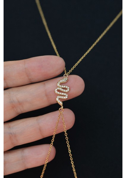 Yılan Figürlü Çelik Vücut Zinciri Body Chain Gold Renk