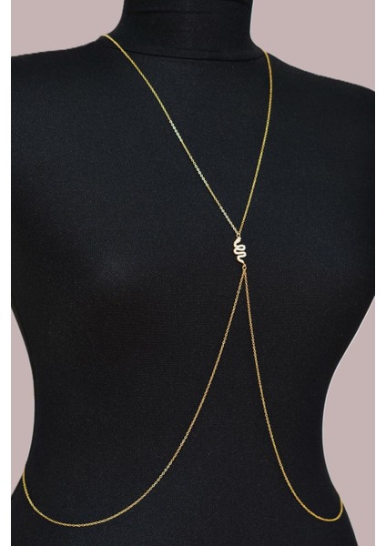 Yılan Figürlü Çelik Vücut Zinciri Body Chain Gold Renk