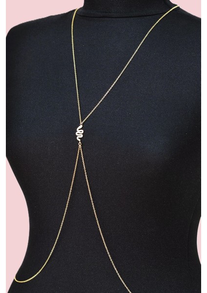 Yılan Figürlü Çelik Vücut Zinciri Body Chain Gold Renk