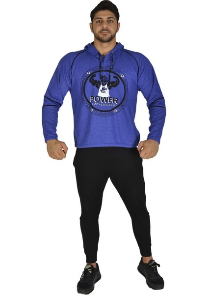 Mavi Pamuklu Kışlık Kapşonlu Sweatshirt Big Sam 4668
