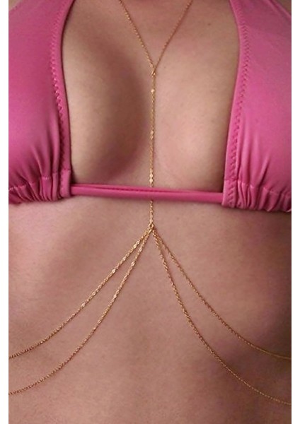 Çelik Ince Zincir Vücut Kolyesi Body Chain Çelik Vücut Zinciri Gold Renk