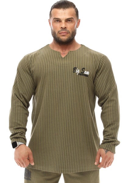 Erkek Haki Pamuklu Rahat Fit Spor Sweatshirt Big Sam 4710