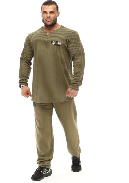 Erkek Haki Pamuklu Rahat Fit Spor Sweatshirt Big Sam 4710